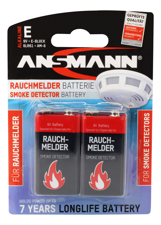 Ansmann 9V Block Alkaline speziell für Rauchmelder